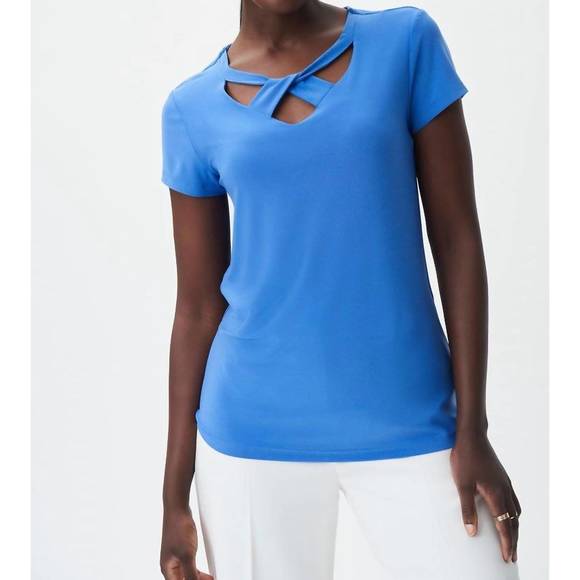 NEW JOSEPH RIBKOFF iris v-neck fitted top in blue - Picture 1 of 3